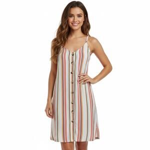 Rip Curl Striped Button Front Mini Dress Beach Cover Up Large Coastal Vacation